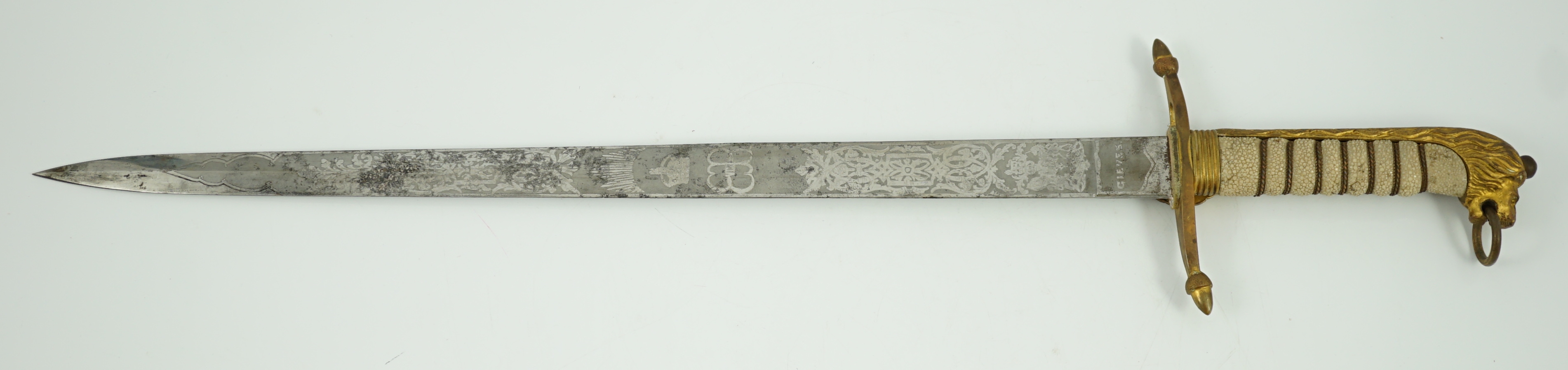 An early 20th century Royal Presentation midshipman's dirk, scabbard 60cm long, without scabbard 59.5cm long